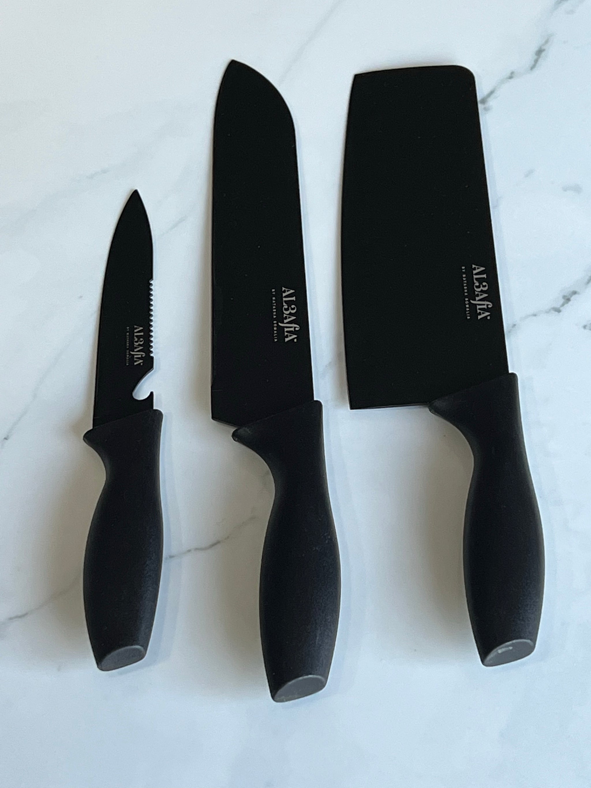 Al3afia Essential Fruit & Vegetable Knife Set of 3 Matte Black - Natasha  Somalia
